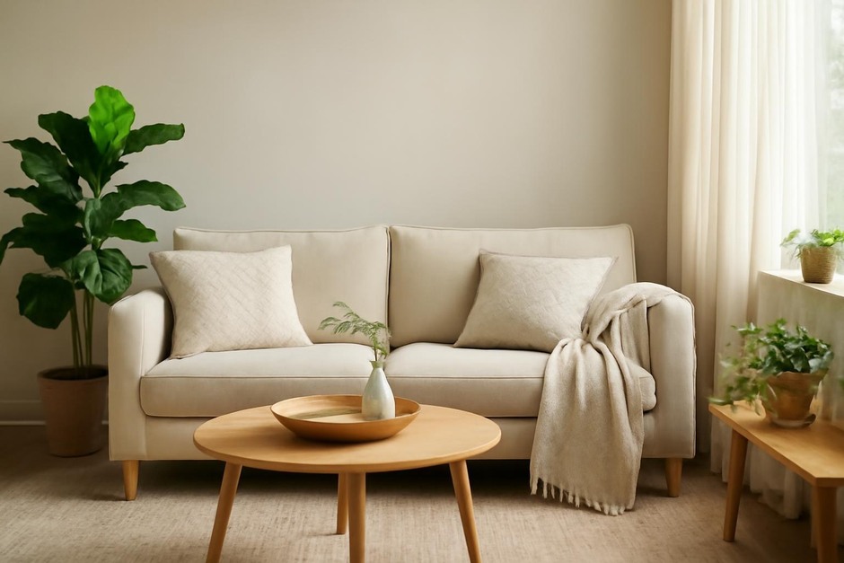 Cozy living room with fresh textiles and plants